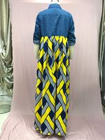 Robe décontractée personnalisée pour l'automne Chemise boutonnée à manches longues en denim imprimé patchwork Robe décontractée Robe africaine