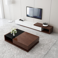 Meilleures ventes, ensemble table basse et meuble TV à panneaux MDF blancs et noyer, table TV