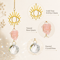 Attrape-soleil en quartz rose naturel avec œil protecteur, carillon éolien, prisme en cristal brut, décoration suspendue pour fenêtre