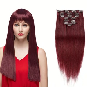 Extensiones de Cabello Humano con Clip de 24 Pulgadas, Color 99j, con Base Gruesa, para Mujeres a la Moda, Venta <span class=keywords><strong>al</strong></span> Por Mayor - Product Image 1
