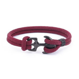Personalized Jewelry Gift for Unisex Double Layer Milan Rope Nautical <b>Wrap</b> Bracelet <b>Black</b> Stainless Steel Anchor Cuff Bracelet - Product Image 3