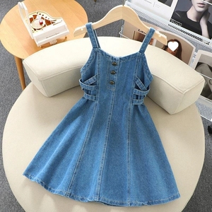 Ensemble de vêtements pour adolescentes de style nouveau, haut en dentelle à manches longues uni et salopette en <span class=keywords><strong>jean</strong></span>, tenue en 2 pièces pour filles - Product Image 4