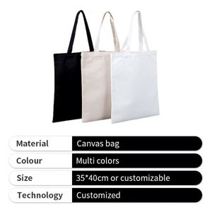 Classic Blank Cotton <b>Plain</b> White Color Custom <b>Canvas</b> Women Tote Shopping Bag for Promotion - Product Image 2