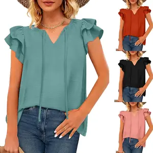 Imple-Camisa de manga corta con cuello redondo para mujer, camisa de manga corta con cuello redondo, 2023