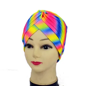 Wholesale Custom Logo Hair Accessories Solid Color Ruffle Turbans Head Wrap Top Knotted Headwear Printed Turban for Women