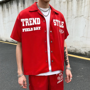 เสื้อยืดไนลอนทรงบ็อกซี่แบบปล่อยไหล่สำหรับฤดูร้อน พิมพ์ลายกราฟิกโลโก้ตามสั่ง เสื้อยืดแขนสั้นแนวสตรีทแวร์ เสื้อโปโลติดกระดุม - Product Image 1