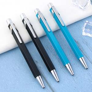 Stylo bille métallique bleu et noir avec logo personnalisé, pointe de 1,0 mm, nouveau design hexagonal promotionnel, style SD-3149 - Product Image 1