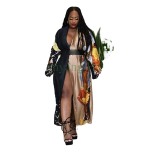 Moda Retro Otoño 2025 Nuevo Conjunto de 2 Piezas para Mujer, Estampado, Satinado, Holgado, Camisón de Manga Larga, Ropa de Casa y Calle, Talla Grande - Product Image 1