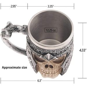 Taza de <span class=keywords><strong>cerveza</strong></span> de fiesta de bar personalizada con mango, Cráneo de resina vikinga con acero inoxidable incorporado, taza de café y <span class=keywords><strong>cerveza</strong></span> - Product Image 6