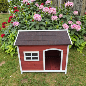 บ้านสุนัขไม้เนื้อแข็งหรูหรา SDD008 พร้อมหลังคาแอสฟัลต์ สไตล์วิลล่าคลาสสิก หน้าต่างตกแต่ง สีแดงขาว สำหรับสุนัขพันธุ์ใหญ่ - Product Image 6