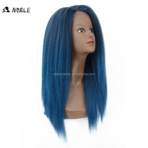 Peluca de pelo largo con malla frontal, pelo sintético liso sedoso, color azul oscuro, productos chinos de calidad - Product Image 2