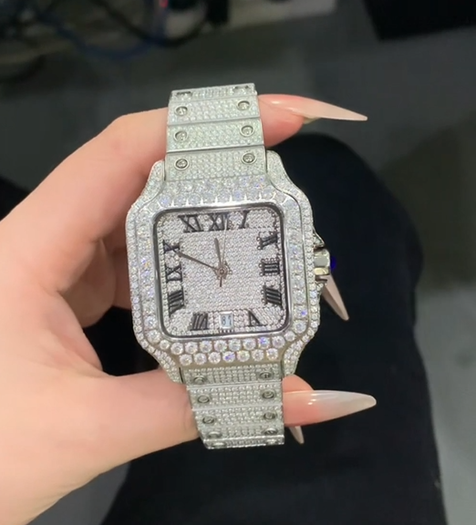 Custom Stainless Steel Men's Automatic Mechanical Moissanite Watch Water Resistant 30M Business Pointer Dial Wholesale OEM