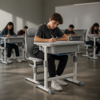 Ensemble de bureau et chaise d'école en plastique PP réglable et durable, design gratuit, bleu/vert/gris, pour les élèves