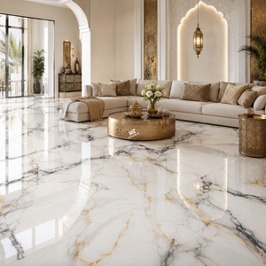 Grandi <span class=keywords><strong>Piastrelle</strong></span> in Gres Porcellanato Bianco con Venature Metalliche Dorate Lucide 1.20x0.60 600 1200mm per Pavimenti 60x120 24x48 - Product Image 5
