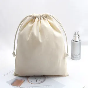 Promosyon hediyeler için özel Logo baskılı pamuk kılıfı ambalaj İpli pamuk toz torbası Muslin kılıflı çanta