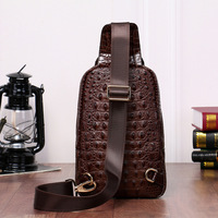 Sac de poitrine en cuir pleine fleur pour homme, motif crocodile, sac bandoulière décontracté, sac banane quotidien