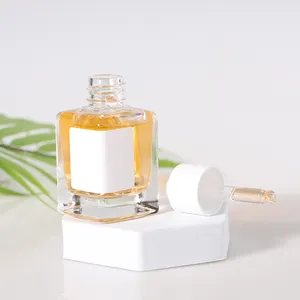 Frasco de vidro transparente quadrado luxuoso estilo popular para frascos conta-gotas de óleo essencial de cabelo 1oz