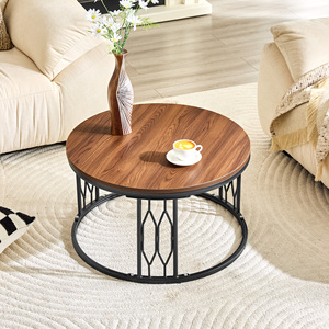 Tavolino da Caffè Rotondo in MDF Effetto Noce, Diametro 27,5 Pollici, Stile Rustico per Soggiorno - Product Image 3
