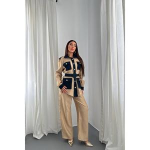 Ensemble chemise et pantalon en velours côtelé jaune pour femme Elisa Fashion, style décontracté avec détails de poches - Product Image 6