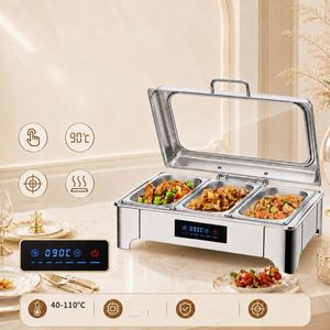 Réchaud de buffet rectangulaire en acier inoxydable doré pour mariage, ensemble chauffe-plats 9L avec distributeur d'alcool - Product Image 3