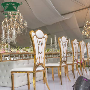 Chaise de salle à manger pour mariages en plein air, dossier haut, structure en acier inoxydable, blanc et or - Product Image 5