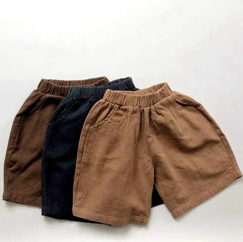 Y107228 Celana Pendek Katun Linen Anak Laki-laki Perempuan, Celana Bot Lima Titik Longgar Gaya Korea Musim Semi Musim Panas Baru untuk Anak Laki-laki dan Perempuan