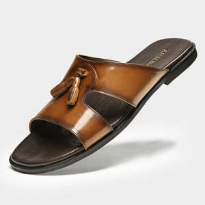 Top Layer Cowhide Men's Genuine Leather Slippers Breathable <b>Soft</b> Home Casual <b>Shoes</b> Lightweight Versatile Outdoor Sandals - Product Image 1