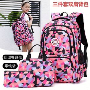 Flying Cross-border Three-piece Genuine Leather Camo School Bag <b>Set</b> for Primary Junior High School Girls Cycling Backpack 50-70L - Product Image 2