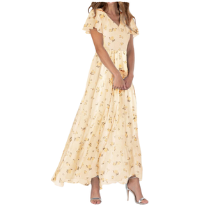 Vestido Largo Informal para Mujer, Estampado Floral, Manga con Volantes, Cuello en V, Holgado, Transpirable, para Primavera/Verano - Product Image 2