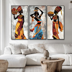 Cuadros Decorativos de Arte Africano de Mujeres Negras en Tríptico, Lienzos para Pared de Sala de Estar, Pósters y Cuadros Impresos al por Mayor - Product Image 3