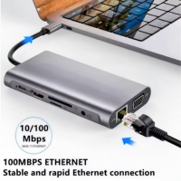 Venta al por mayor 11-en-1 USB3.0 para concentrador HDMI con Carga rápida RJ45 100M SD TF AUDIO3.5mm 4K VGA para 11 1 Hub