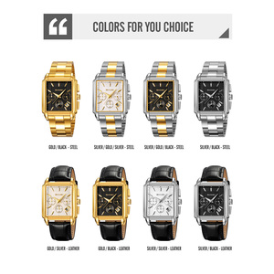 Montre chronographe carrée pour homme, montre-bracelet de luxe en acier inoxydable, montre à quartz étanche 30M, montre en cuir - Product Image 3