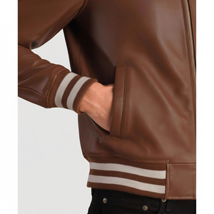 แจ็คเก็ตเบสบอลบอมเบอร์แบบวาร์ซิตี้สำหรับผู้ชาย ผ้าขนสัตว์สำหรับฤดูหนาว แขนหนัง ผ้าแคนวาส ขายส่ง คุณภาพดี ผลิตตามสั่ง - Product Image 1