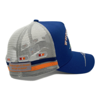 Chapeaux de camionneur personnalisés à 2 bandes latérales avec broderie 3D Casquette de camionneur en maille bleu marine Pays de l'Australie Chapeaux de camionneur à 5 panneaux avec cadre