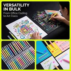 Stylos surligneurs acryliques <span class=keywords><strong>pastel</strong></span> et néon, pointe fine de 1 mm, pointe ronde, à base d'eau, 12 couleurs pour le journaling sur papier noir et l'art - Product Image 4