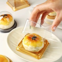 Boîtes à gâteaux mini carrées en plastique transparent noir et or avec couvercle transparent pour pâtisserie, desserts, emballages jetables