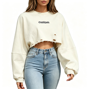 Felpe Oversize Personalizzate per Donne, Larghe e Corte, 100% Cotone, Manica Lunga, Vendita all'Ingrosso, Abbigliamento Primaverile Femminile - Product Image 1