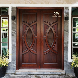 Puerta Doble de Entrada Moderna de Madera Sólida con Diseño Circular, Acabado Manual para Exteriores, para Villa - Product Image 2