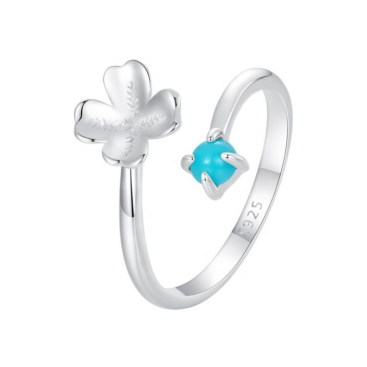 Wholesale Bulk Dainty Turquoise Clover Rings Adjustable