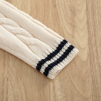 Cardigan en coton pour bébés garçons, tricoté à gros points torsadés, avec bordure à rayures contrastées, col en V boutonné pour bébés filles, tricot confortable et décontracté pour nourrissons et tout-petits