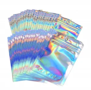 Emballage holographique Mylar sacs à fermeture éclair plastique anti-odeur en aluminium personnaliser 3.5g alimentaire pochette debout thermoscellage couleur LDPE