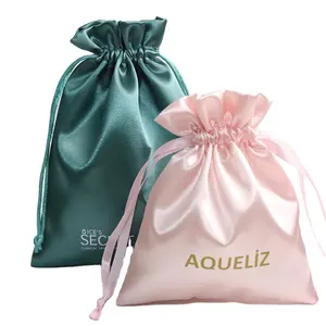 Custom Logo Printed Small White Jewellery Boutique, Retail Luxury Carrier Hair Wig Packaging Shopping satin Bags for wigs/