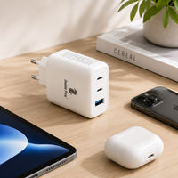 Adaptor Charger Dinding Cepat Multi Port 65W GaN 2USB C dan 1USB A, Colokan EU US UK, Pengisian Cepat PD untuk Laptop, Smartphone, Tablet