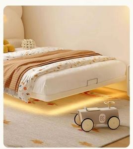 Cartoon Bear <b>Floating</b> Comfortable Kids Daybed Cream Color Modern Solid Wood <b>Frame</b> Full Size Bedroom for Girls Boys - Product Image 4