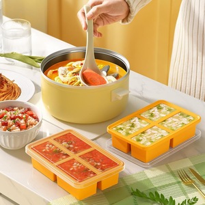 Juego de 4 recipientes herméticos de silicona para sopa, con tapas, aptos para microondas, para conservar alimentos frescos, bandeja de almacenamiento para almuerzo, moldes para cubos. - Product Image 5