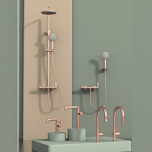 All Copper Three Function Shower Set With Dual Temperature Control Wall <b>Mounted</b> For Bathroom Home Hotel - Product Image 1