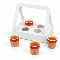 Einweg-Kaffeebecherhalter aus weißem Karton für 4 Becher mit Griff – Tragbarer Becherträger für Takeaway-Lebensmittelverpackungen