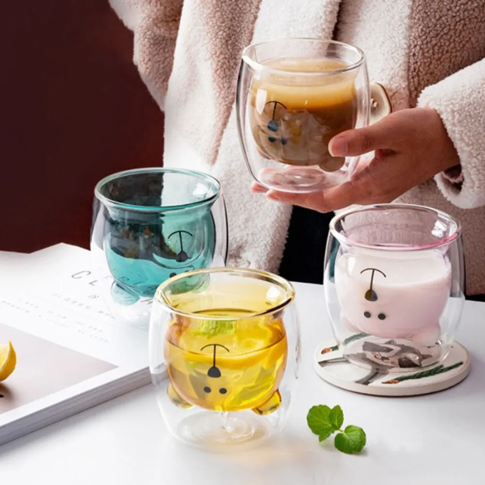 דוב יצירתי מכר כלי שתייה כלי זכוכית כוסות אוכל כוסות אספרסו כוסות קפה קר כוסות תה ספל תה ספל קיר כפול כוס זכוכית