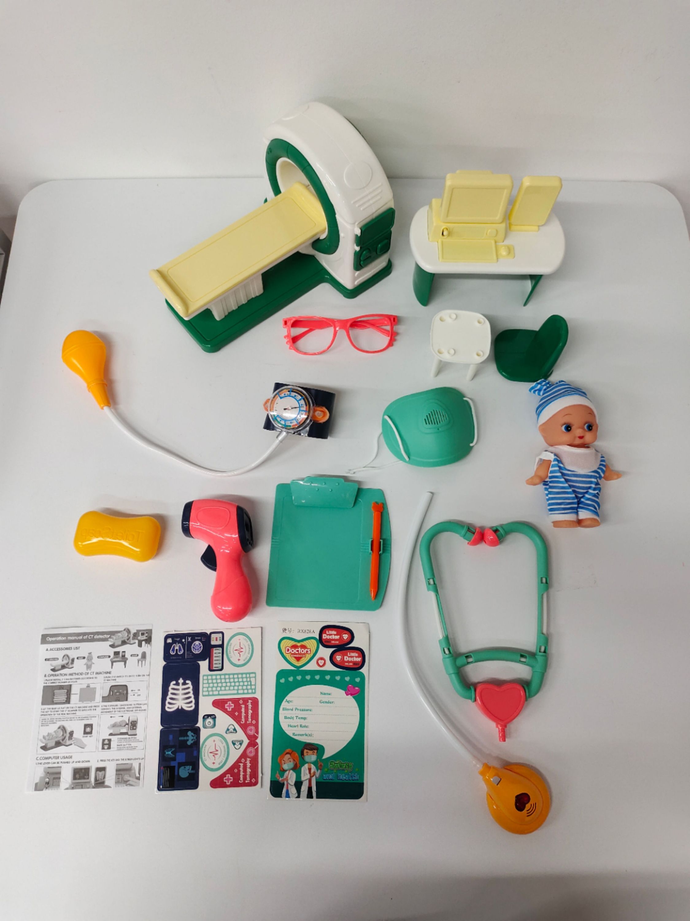 Jovow Kit de médecin pour enfants, station médicale de simulation pour garçons et filles, kit médical de 28 pièces, chariot mobile avec fonctions son