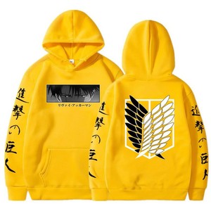 Felpa con cappuccio stampata " L'attacco dei Giganti "   Il pullover Harajuku da uomo in stile coppia è un look street style ispirato agli anime di tendenza. - Product Image 6